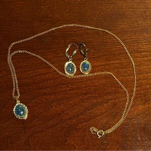 Gold-toned Necklace & Earrings with Blue/Green Stones